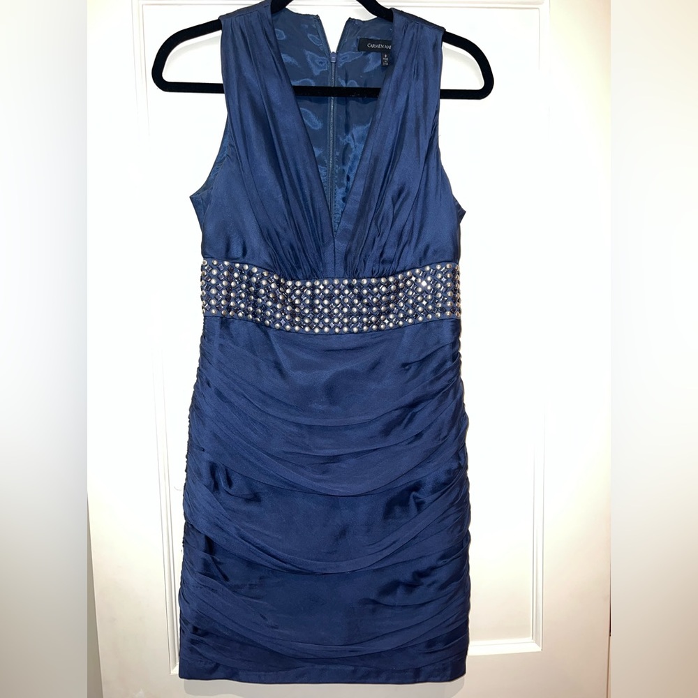 Navy Sleeveless Dress with Pearls Size 8 - Worn Once